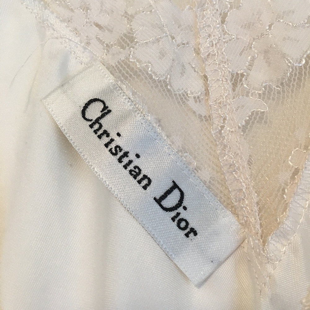 SOLD Vintage Dior White Satin Floral Nightgown L - Picture 6 of 8